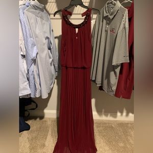 Full length dress with black crystal neck embellishments